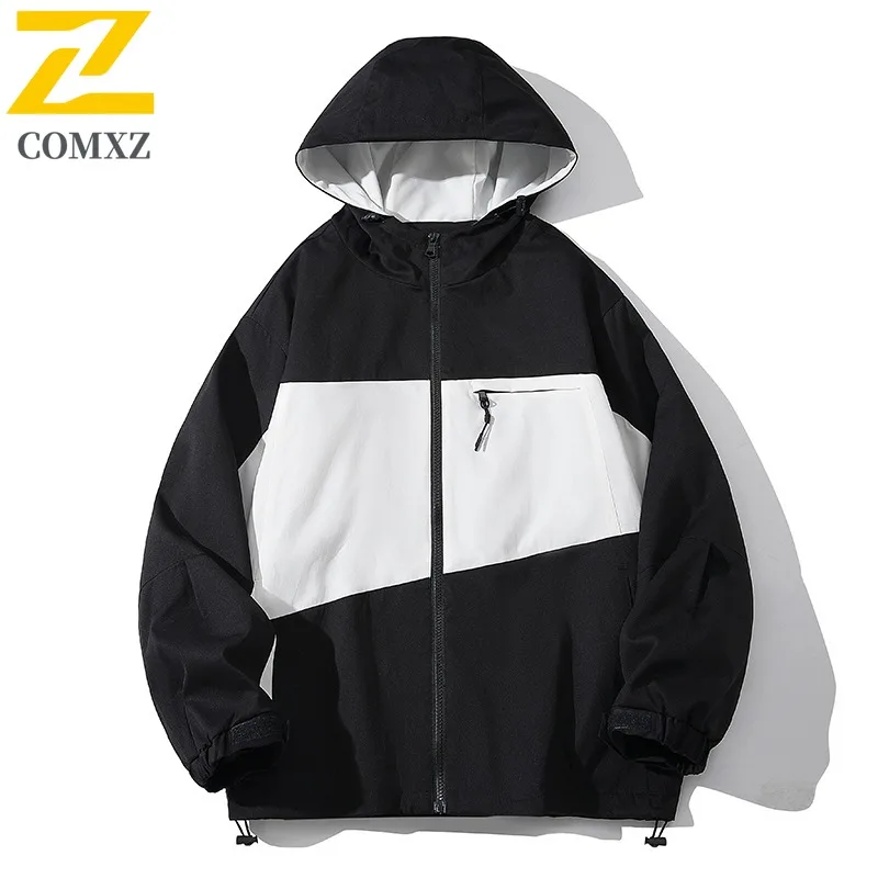

COMXZ 2025 Men Hooded Jacket Autumn Fashion Loose Fit Casual Coat Trendy Outerwear Street Style Urban Youth