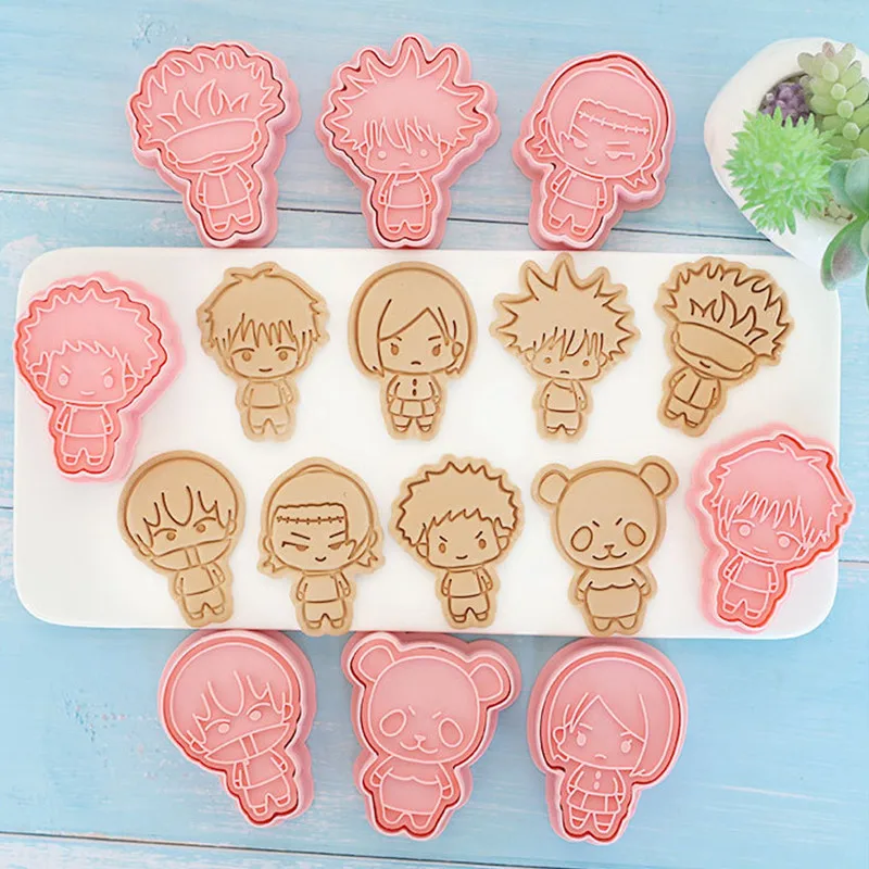 8Pcs/set Cookie Cutters 3D Jujutsu Kaisen Cartoon Biscuit Fondant Mold Plastic Pressing Fun Baking Cookie Mould