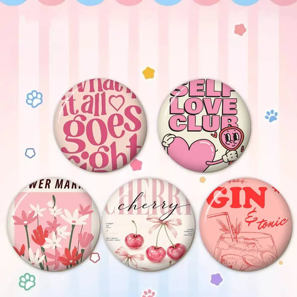Simplicity Vintage Pink Cartoon Print Canvas 58mm Handmade Brooch Cartoon Cosplay Badge On Backpack Jewelry Accessories Gifts