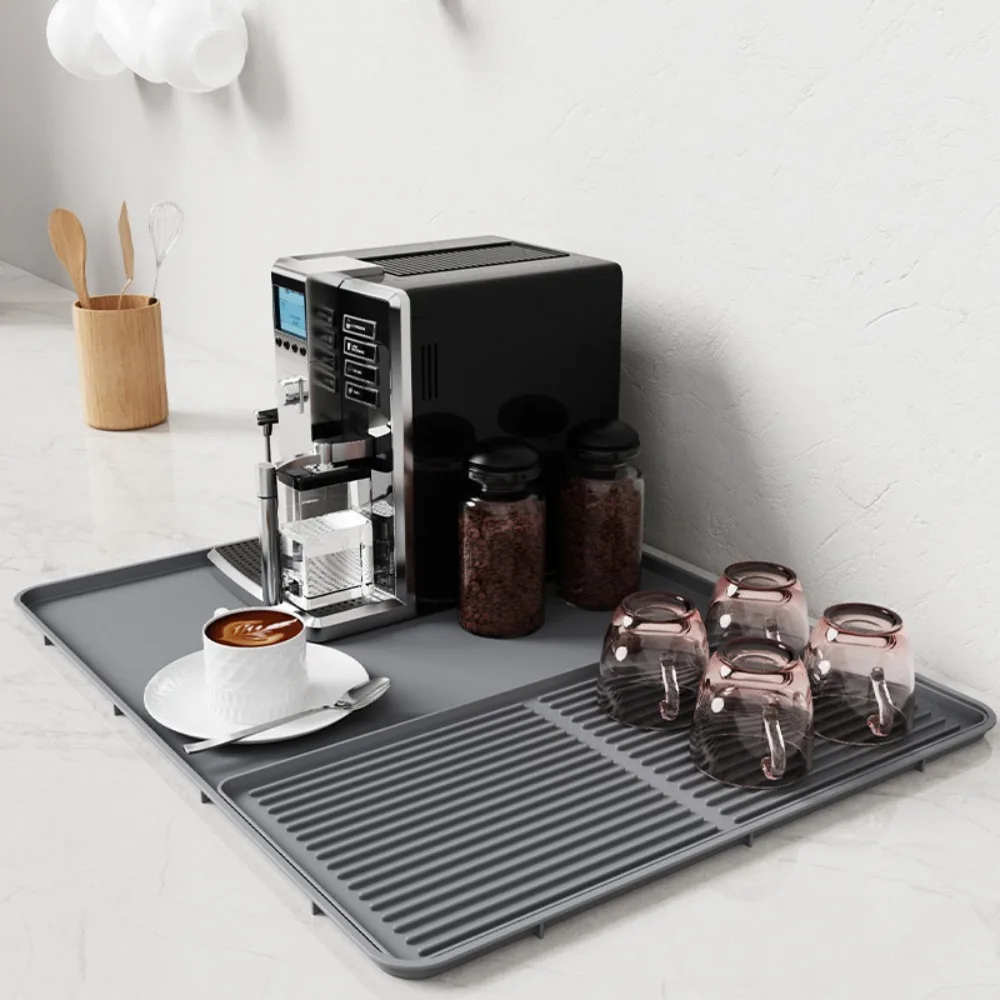Non-Slip Silicone Coffee Machine Mat Multi-Functional Cup Coaster Heat Resistant Drying Tray for Kitchen