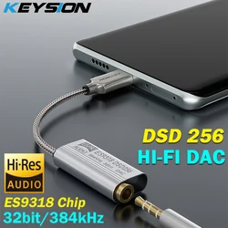 KEYSION USB TYPE C to 3.5mm DSD256 Hi-Fi Audio Chip Decoder 32bit 384kHz Headphone Amplifier Adapter DAC for Android Windows 10
