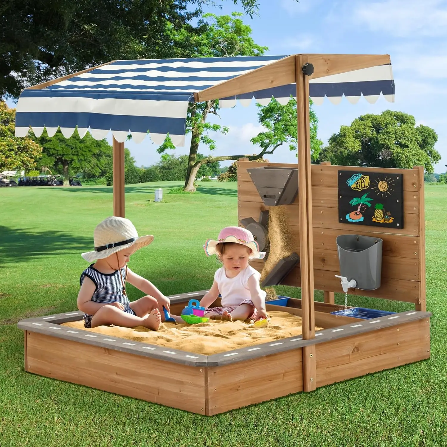 Kids Large Wooden SandBoxes with Roof,Pipleo Outdoor Sand Box Play w/Canopy  Backyard Garden Beach,Sand Pit  Beach Patio Outdoor