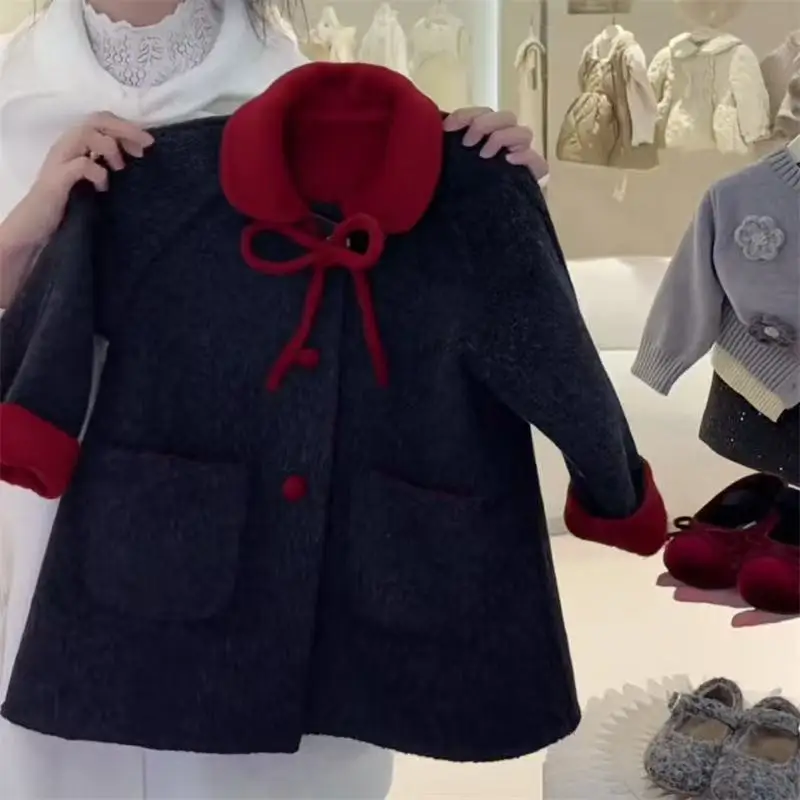 

Kids Girls' Woolen Coat Autumn And Winter New Collection Children's Two sided Woolen Coat Medium length Clothes 80-140cm