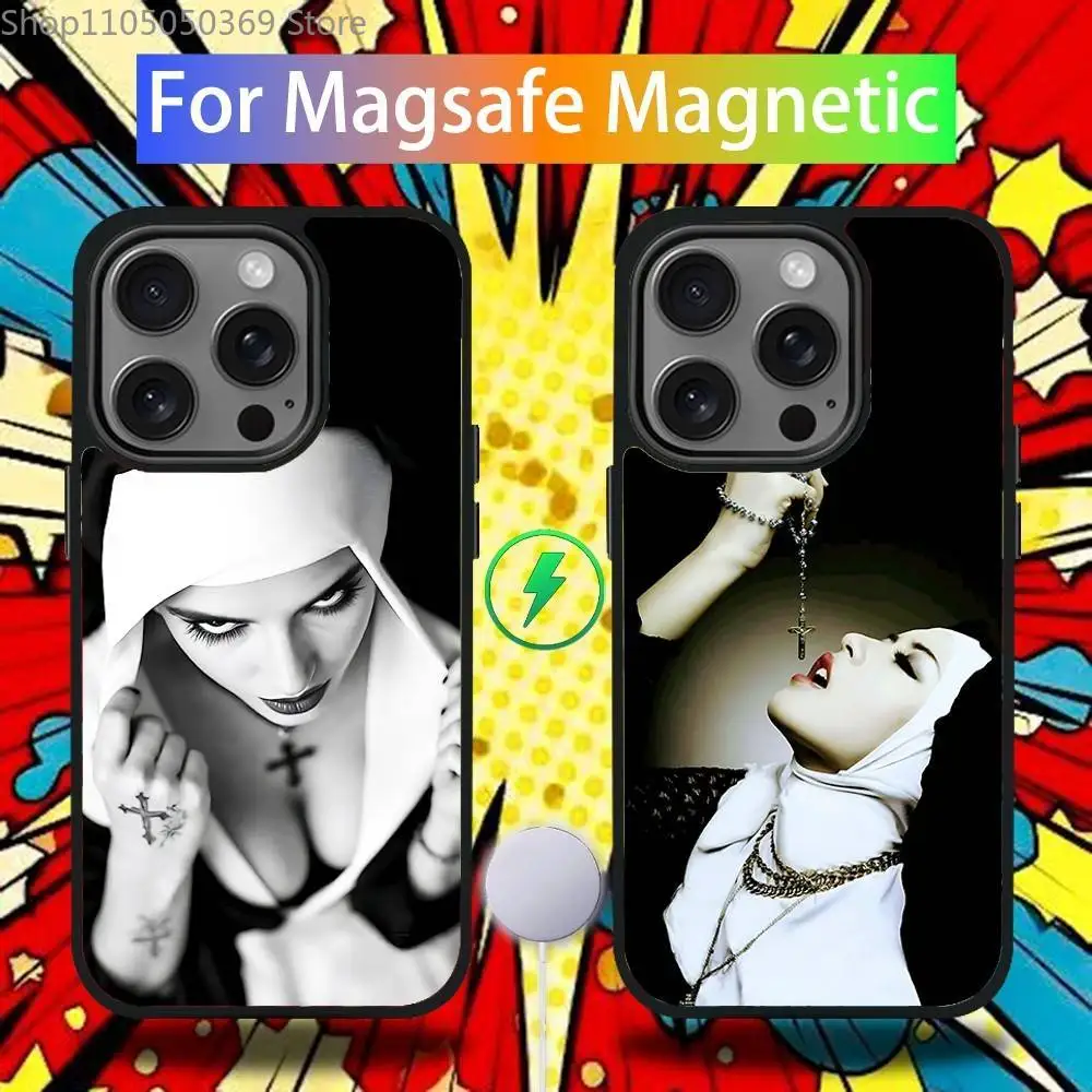 

Sexy Dark Demon Nun Phone Case For iPhone 17,16,15,14,13,12,11,Pro,Max,Plus,Mini,SE4,E Magnetic Magsafe Wireless Charging