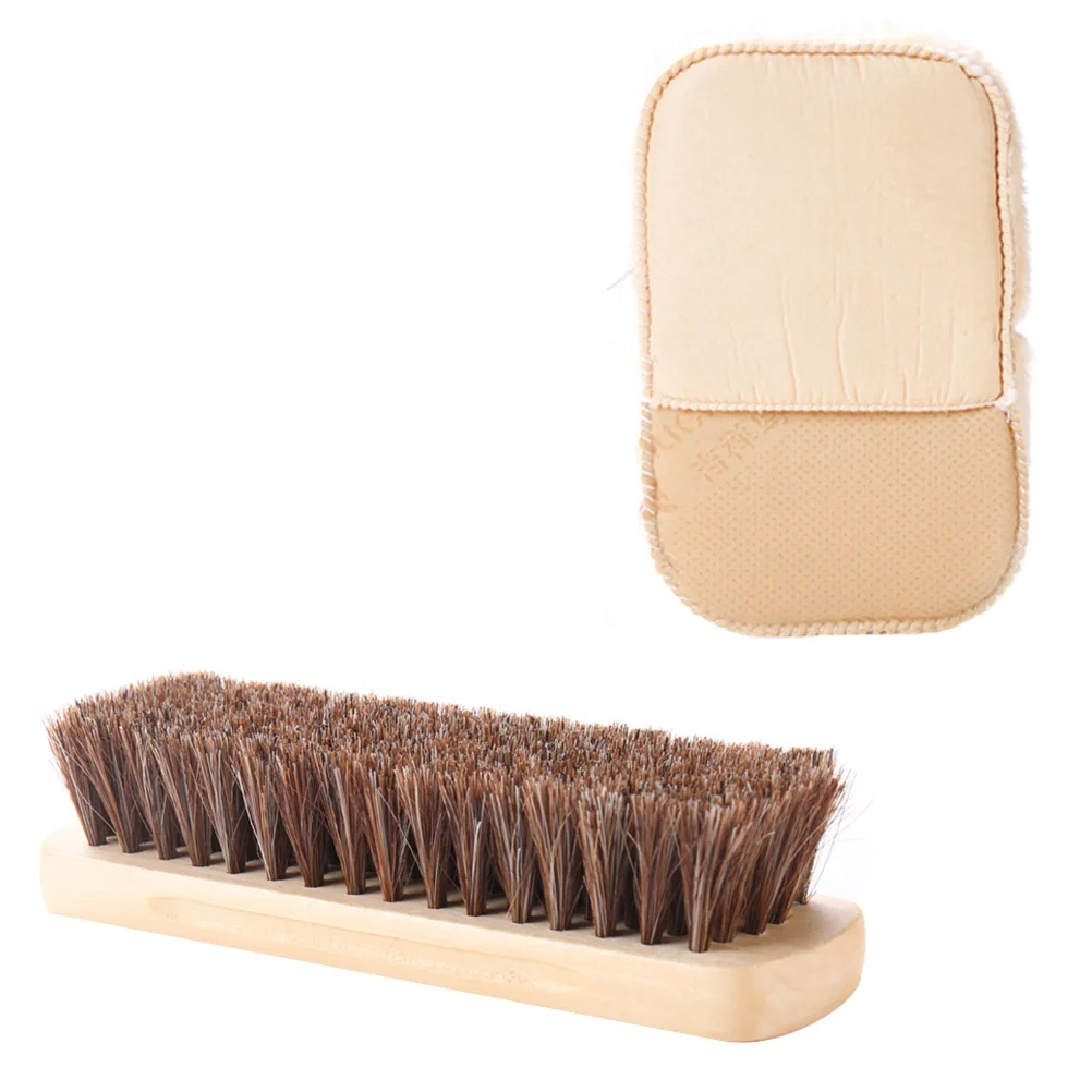 

2Pcs Cleaning Set Mitt Brush Kit Car Interior Tools Wood Grip Gloves Horsehair Shoe Care Polishing DustCleaning