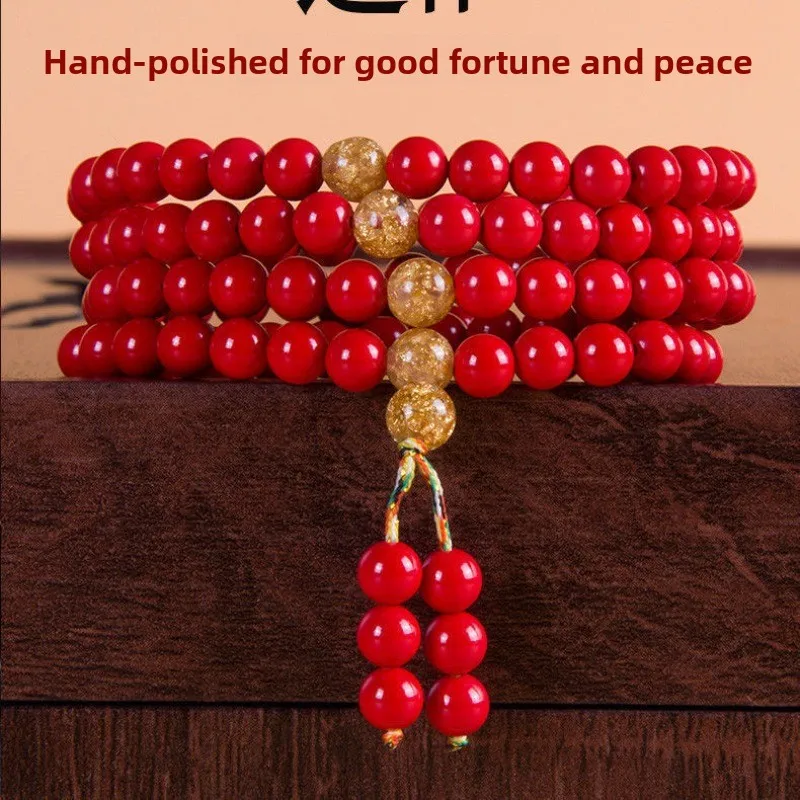 Chinese Zodiac Lucky Red Cinnabar Bracelet, 108 Beads Mala Prayer Beads Multi-Layer Jewelry for Men Women