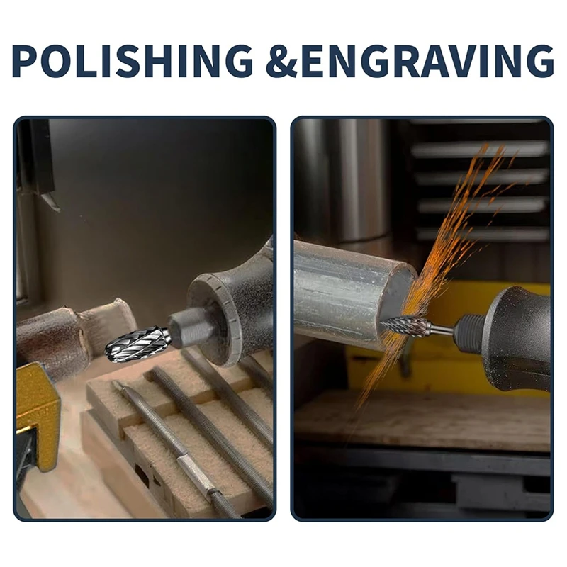 ABNO-20 Pcs Double Cut Carbide Rotary Burr Set 1/8In For Metal Glass Woodworking, Drilling, Polishing Cutting With 2 Collets