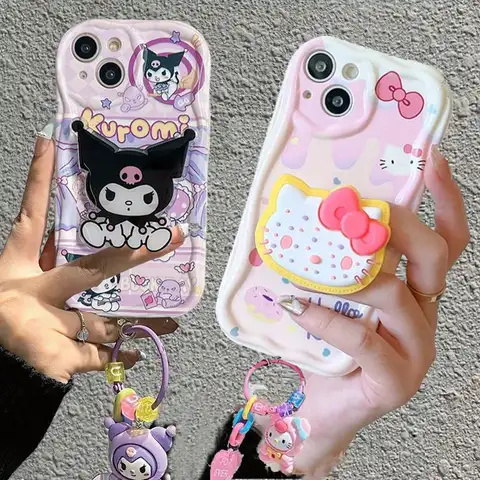 Sanrio Kitty Kuromi 홀더 펜던트 케이스 iPhone 15 14 13 12 11 Pro Max X XS XR 6 6S 7 8 Plus SE 2 3 미니 커버 펜던트