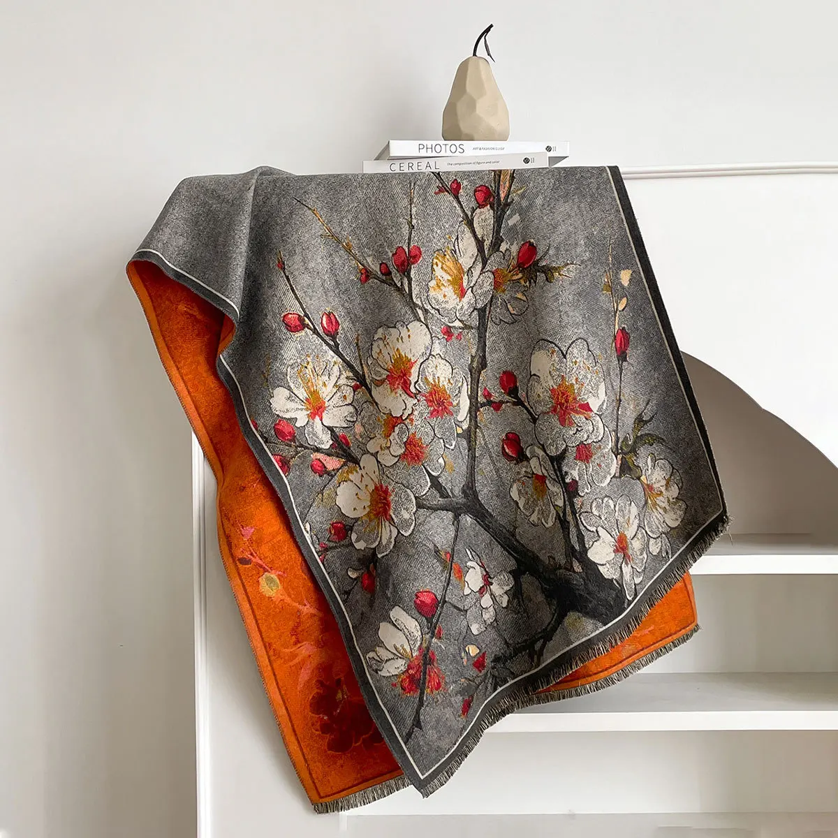 

Элегантный двусторонний жаккардовый шарф, шаль для женщин, осень-зима, элитный цветочный дизайн, искусственный кашемир премиум-класса