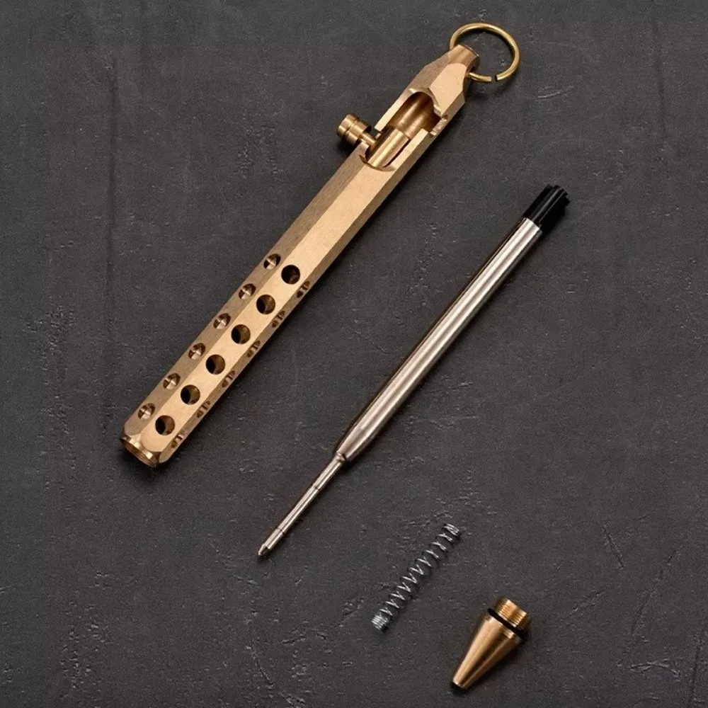 Portable Brass Pen Medium Point 1.0mm Retro Ballpoint Pen Bolt Action Smooth Writing Signature Pen