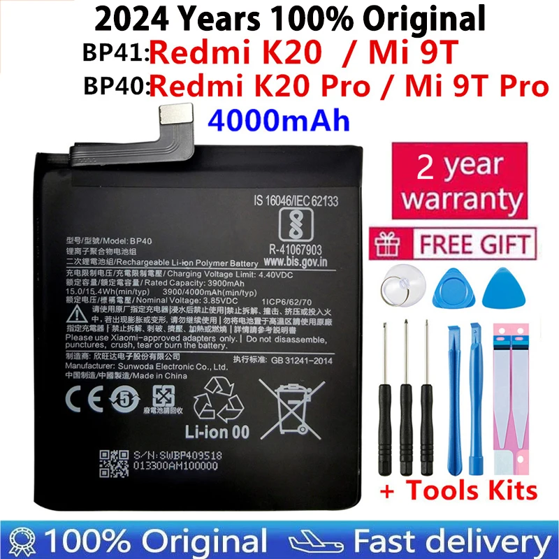 100% Original Replacement Battery BP41 BP40 For Xiaomi Redmi K20 Pro Mi 9T Pro Mi9T Redmi K20Pro Premium Genuine Battery 4000mAh