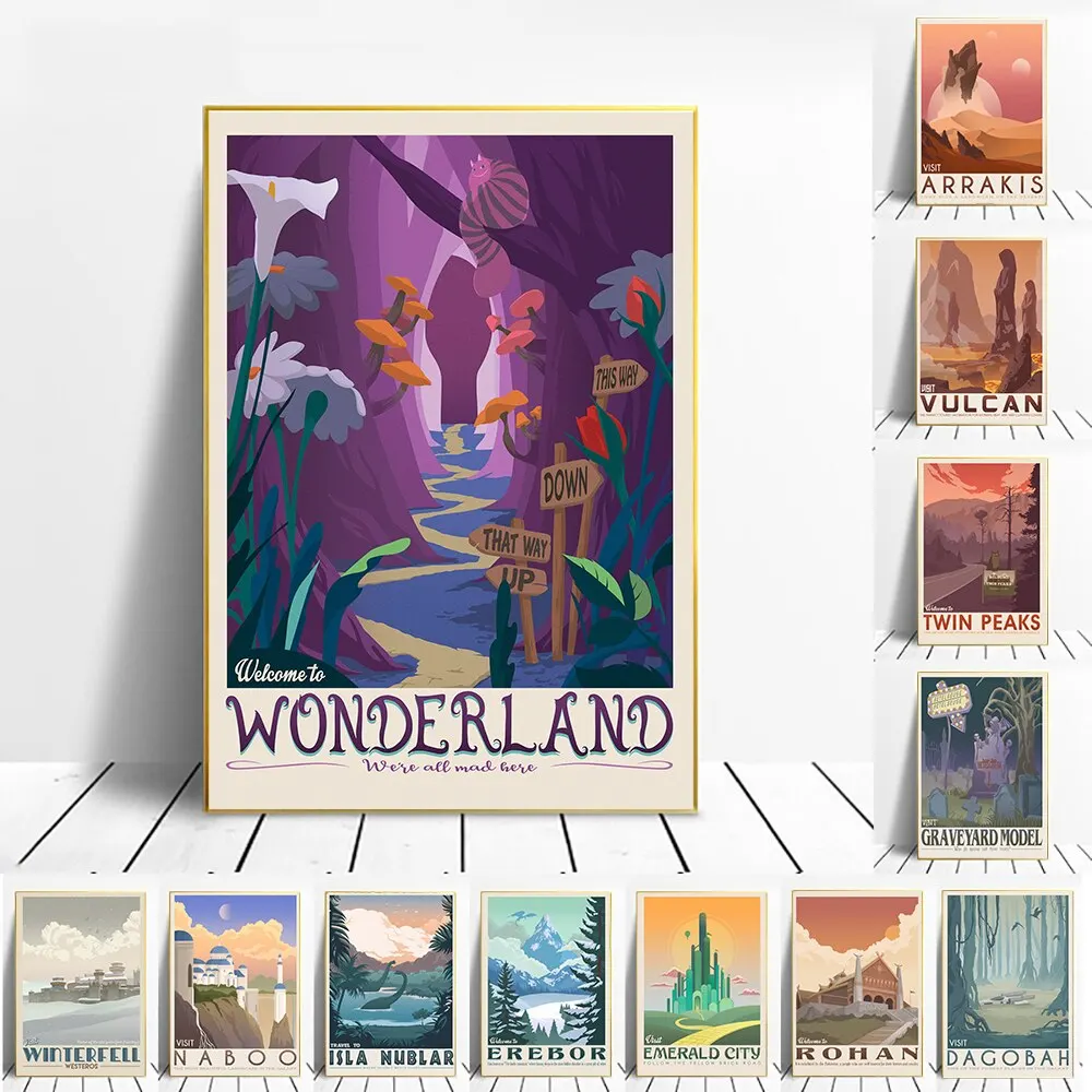 Nordic Vintage Canvas Painting Travel Poster Tolkien Middle Earth The Shire Illustration Landscape Art Wall Pictures for Home