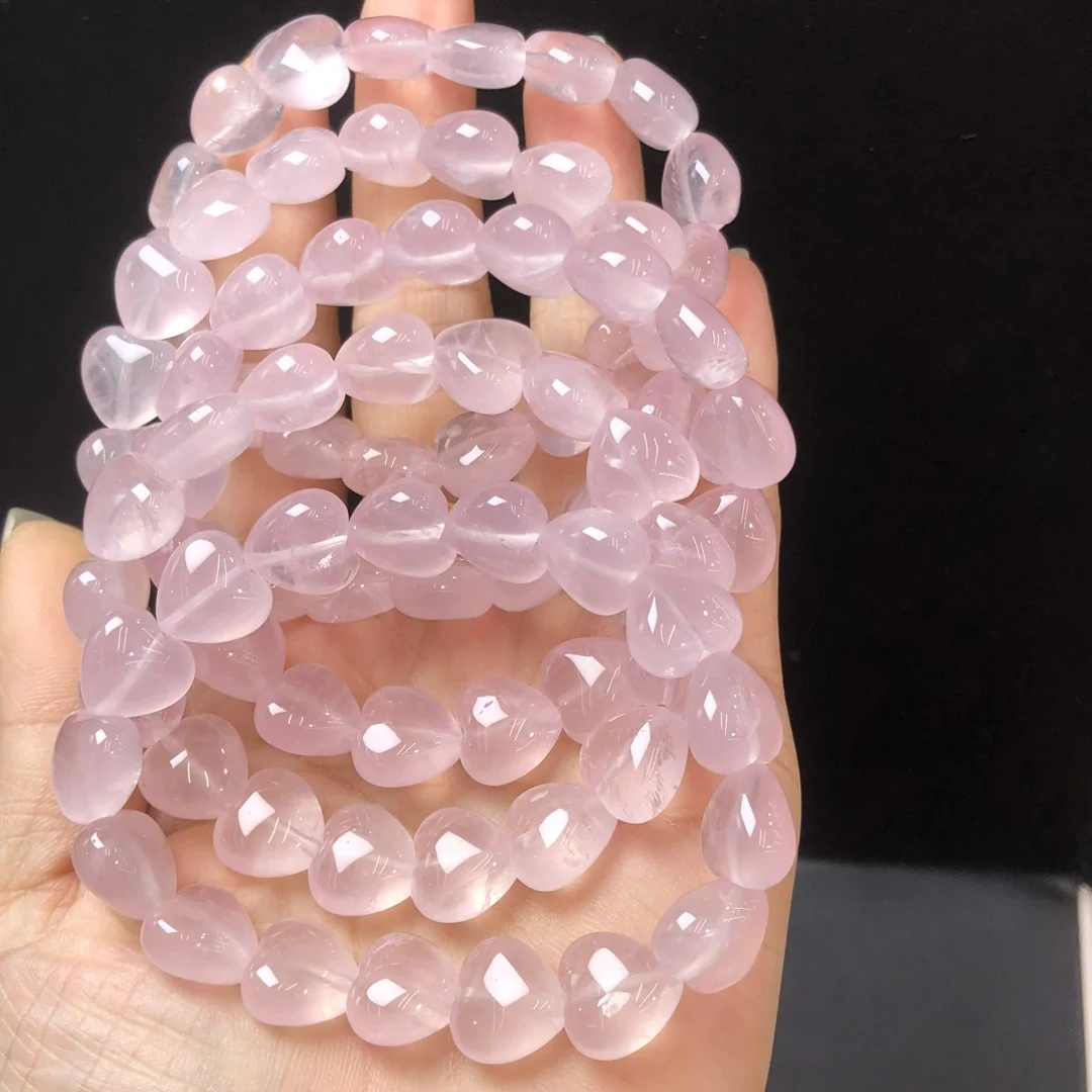 

1 Pc Fengbaowu Natural Rose Quartz Heart Bracelet 12MM Heart Beads Crystal Reiki Healing Stone Fashion Jewelry Gift For Women