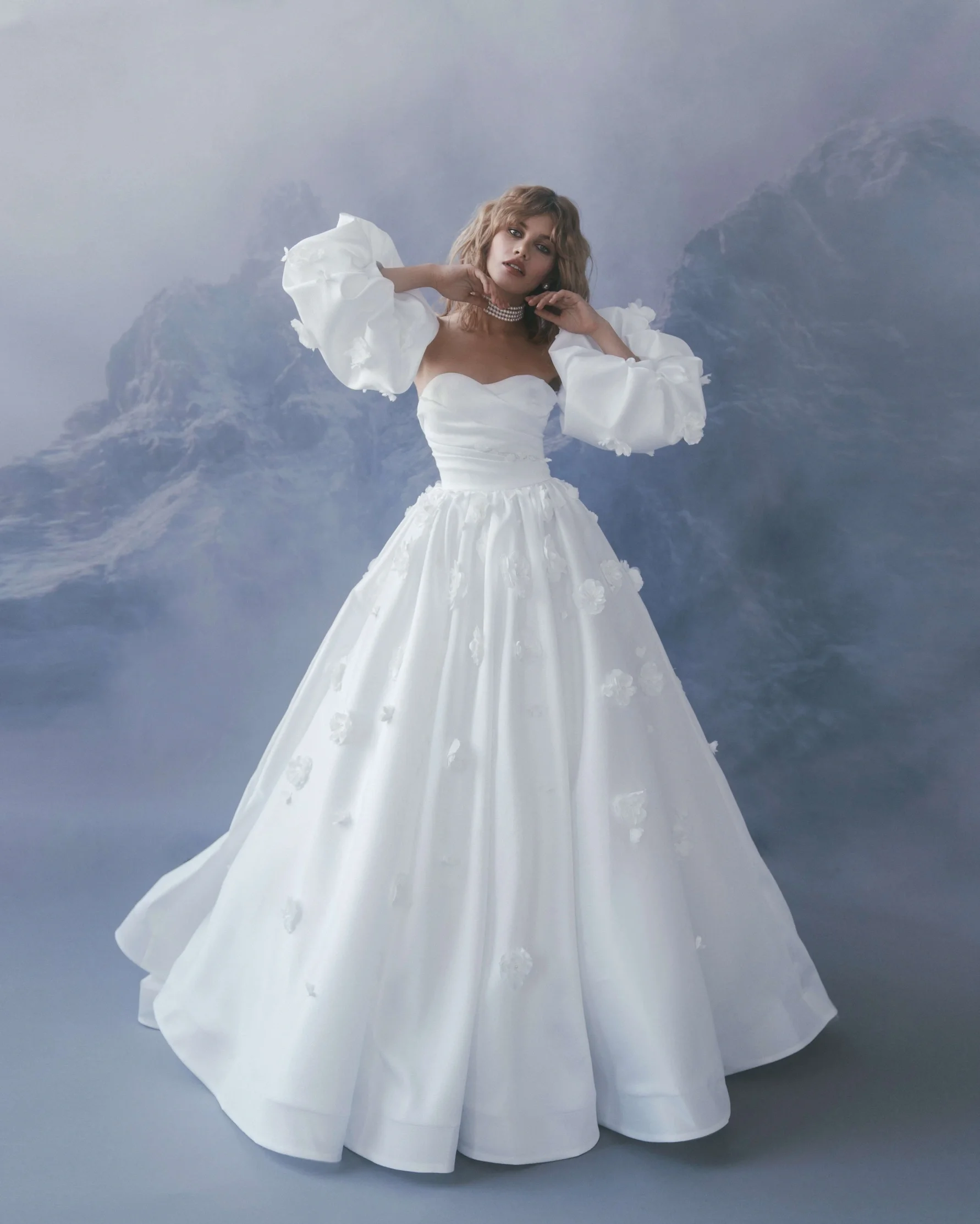 Princess White Wedding Dresses With Puff Short Sleeve 3D Flower Satin A-line Bride Dress Elegant Women Bridal Gowns 2025 Cheap