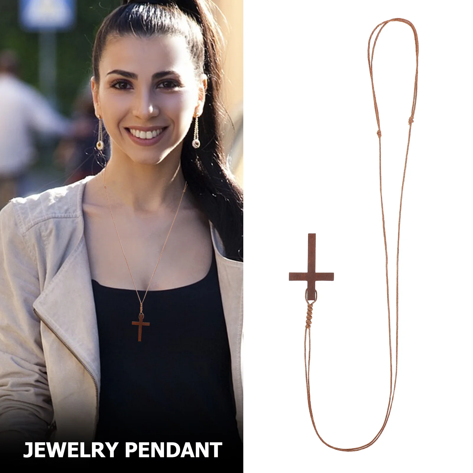 6Pcs Wooden Cross Pendant Necklace Christian Jewelry Natural Wood Crucifix for Men Women Car Rear View Mirror Decoration Prayer