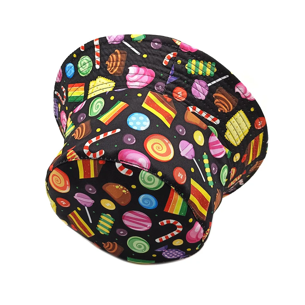 Colorful Candy Pattern Panama Women Men Summer Outdoor Sunscreen Bucket Hats Cute Sweet Decorate Fisherman Hat Female Sun Gorras