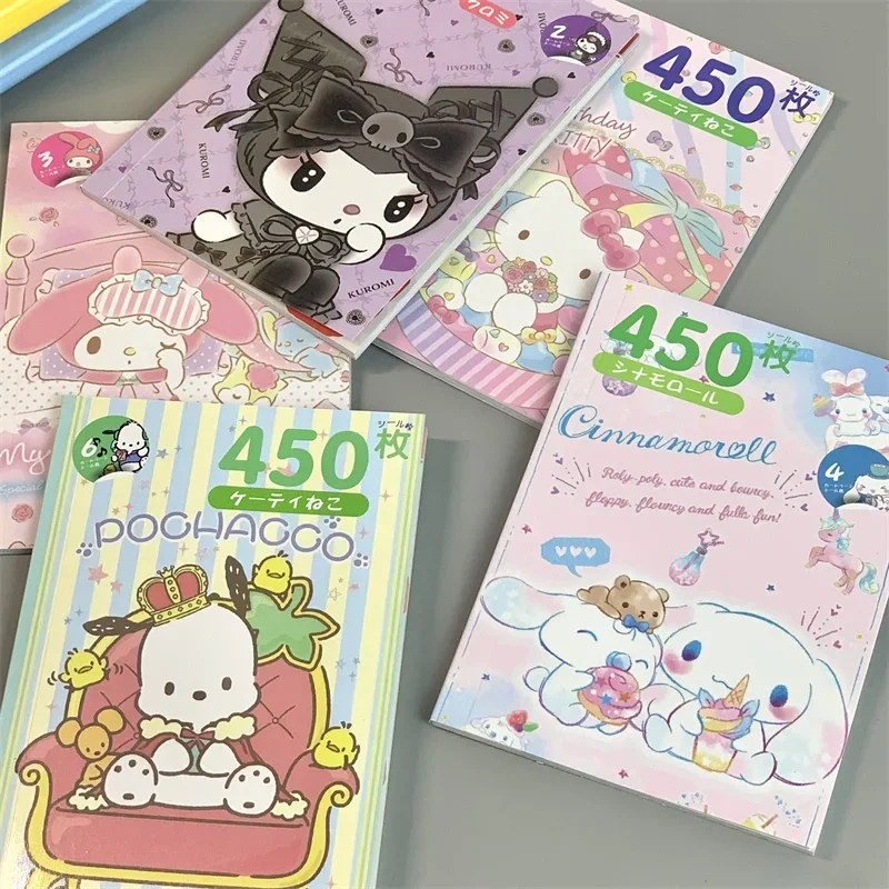 

450Pcs Sanrio Kuromi Hello Kitty Sticker Book Melody Goo Card Cartoon Kawaii Sticker Hand Account Decoration For Girls Gift