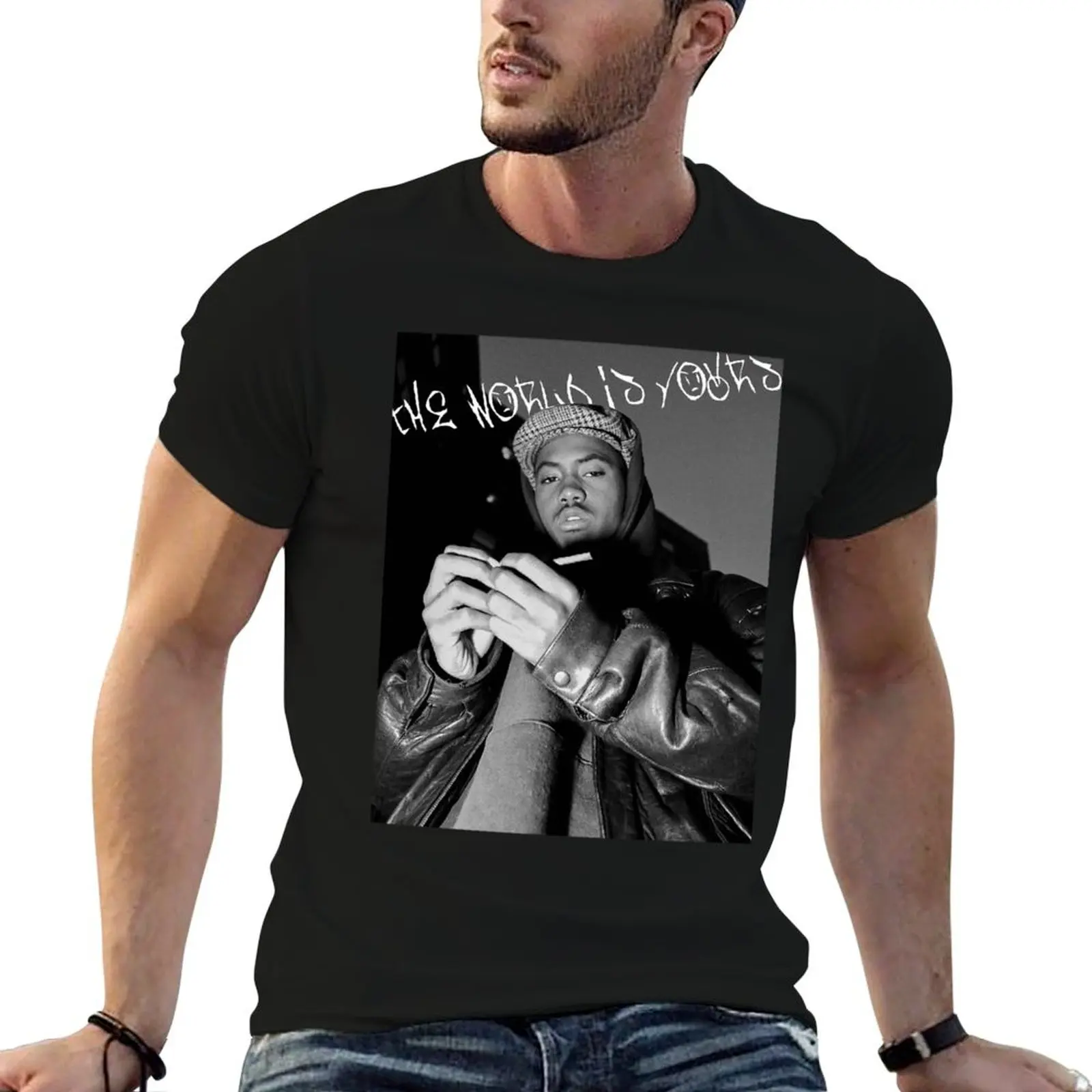 Nas The World Is Yours T-Shirt Basic Solid Color Short Sleeve Cotton Top
