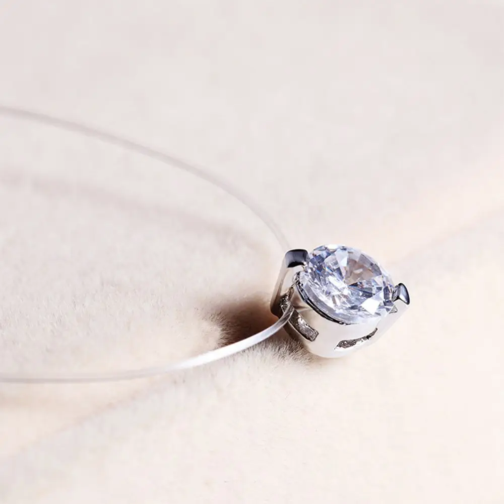 Fishline Clear Collar Zircon Invisible Fishing Line Choker Necklace Pendant Jewelry