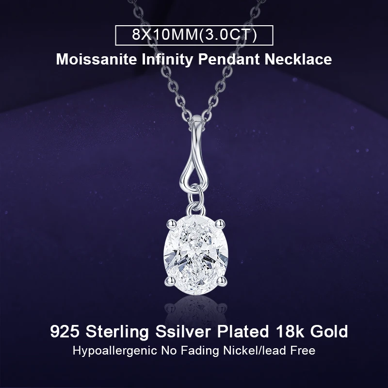 

IOGOU муассанит бесконечность кулон ожерелье для женщин 3CT ожерелье с одним бриллиантом оригинальное серебро 925 пробы роскошные обручальные украшения
