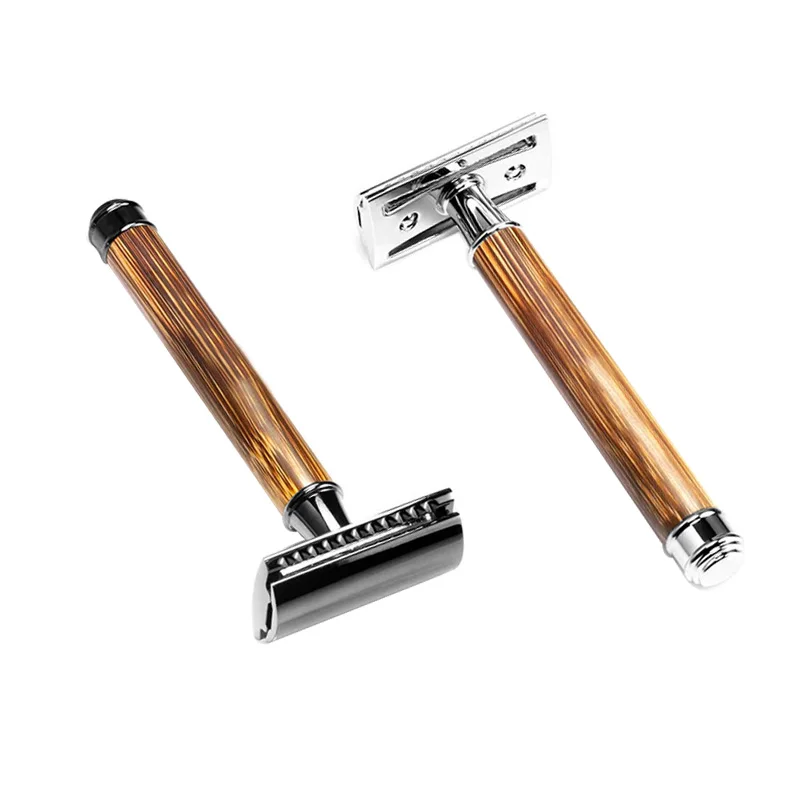 Men's Safety Shaving Razor with Bamboo Handle Double Edge Classic Manual Shaver Includes 5pcs Blades for Smooth Mens Shaving