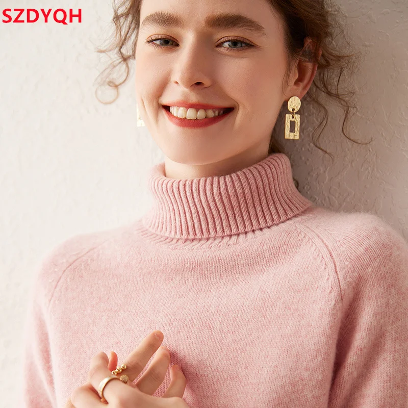 Autumn Winter New Women 100% Cashmere Sweater Turtleneck Thicken Solid Soft Pullover Fashion Female Warm Loose Knitted Jumper