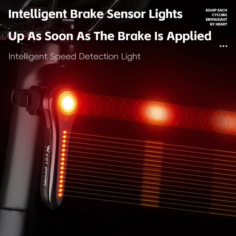WEST BIKING Smart Bike Tail Light Auto Brake Sensing LED Rear Lamp IPX6 Waterproof Rechargeable Night Cycling Warning Taillight view 2