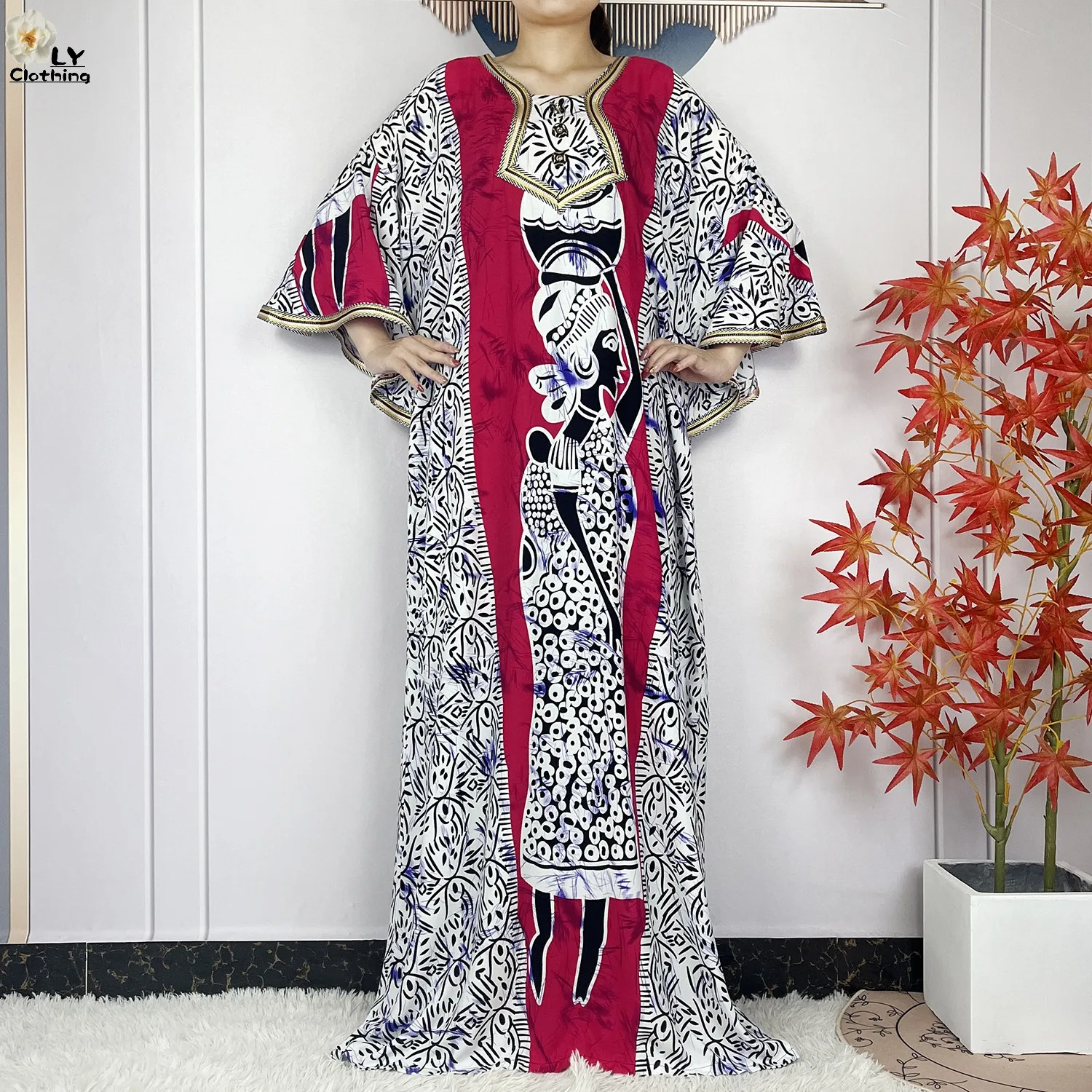 2024New Fashion Printed For Women Short Sleeve Dress Dubai Summer Cotton Loose Femme Robe African Abaya Islam Dresses With Scarf