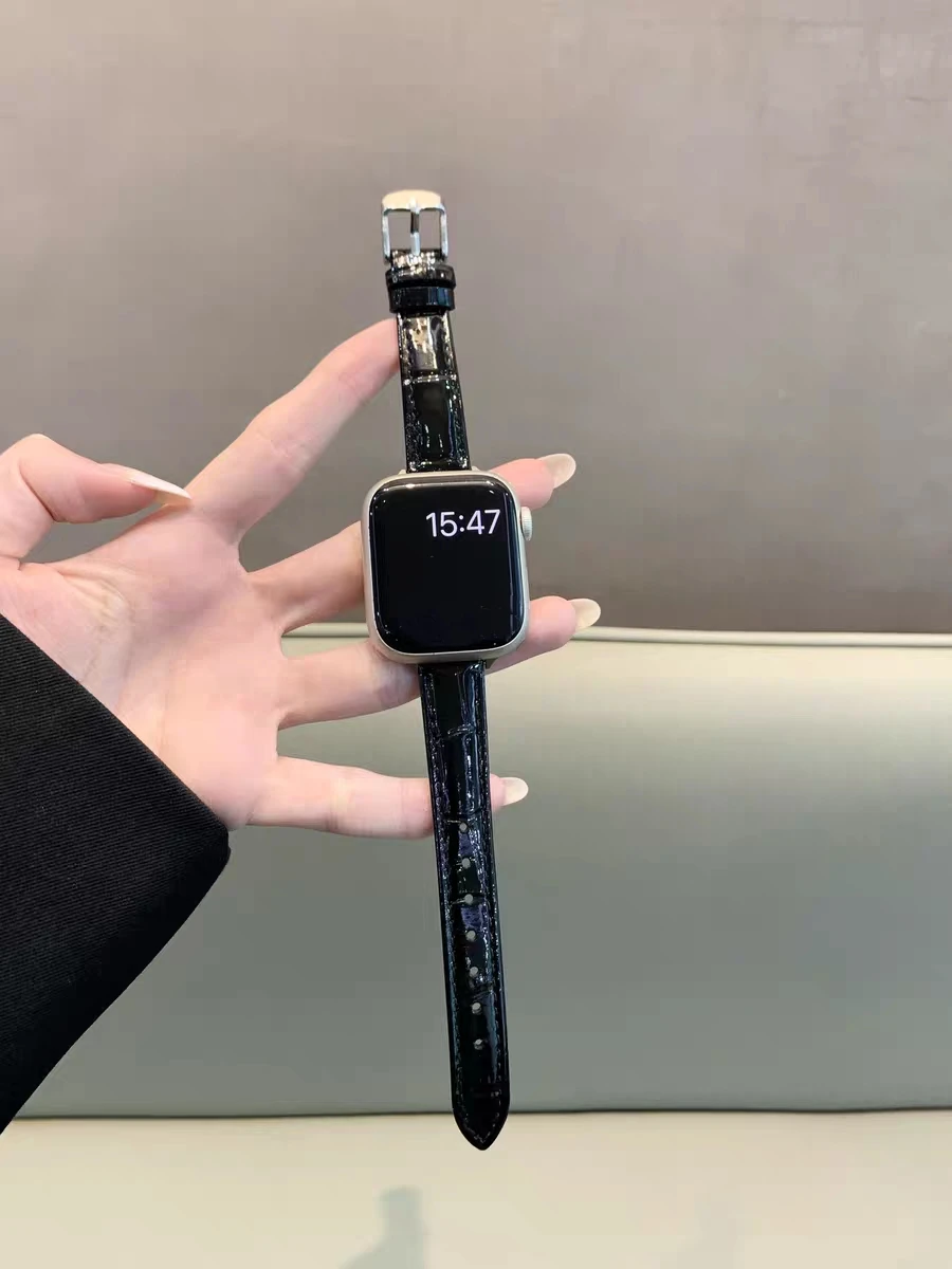 Fashion Ice Surface Slim Leather Loop For Apple Watch Band Correa Women Thin 38mm 40mm 41mm 42mm 44mm 45mm 49mm