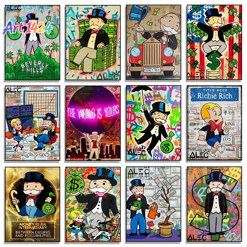 Fashion Alec Monopoly Millionaire Money Canvas Painting Modern Street Graffiti Wall Poster Prints Room Gifts Home Pictures Decor