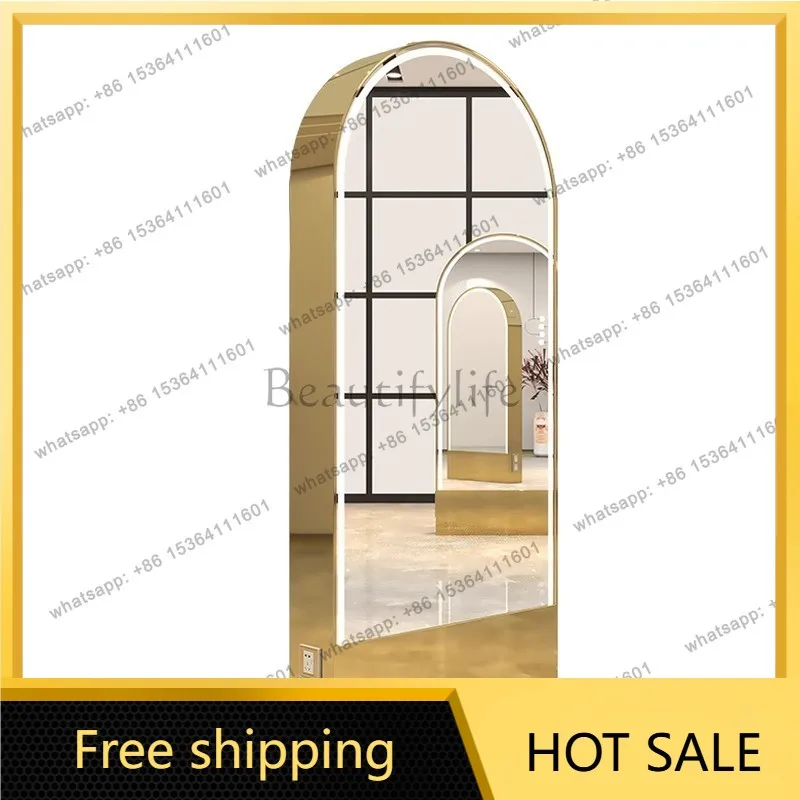 Factory Direct Sales Stainless Steel Barbershop Mirror Stand, Single and Double-Sided Floor Dressing Mirror