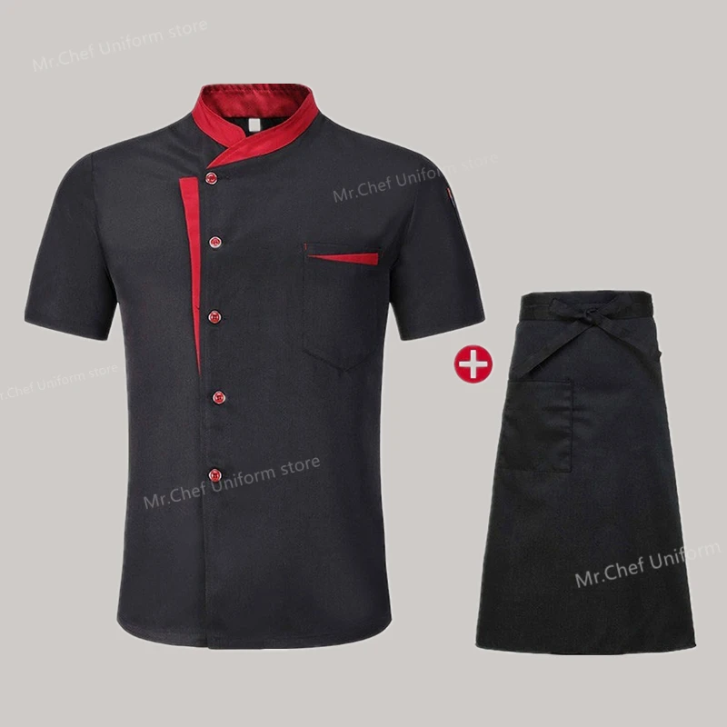 

Chef 's outfit Short Sleeve Set Restaurant Hotel Kitchen Workwear Men Breathable Chef Jacket Apron chef coat with hat Women