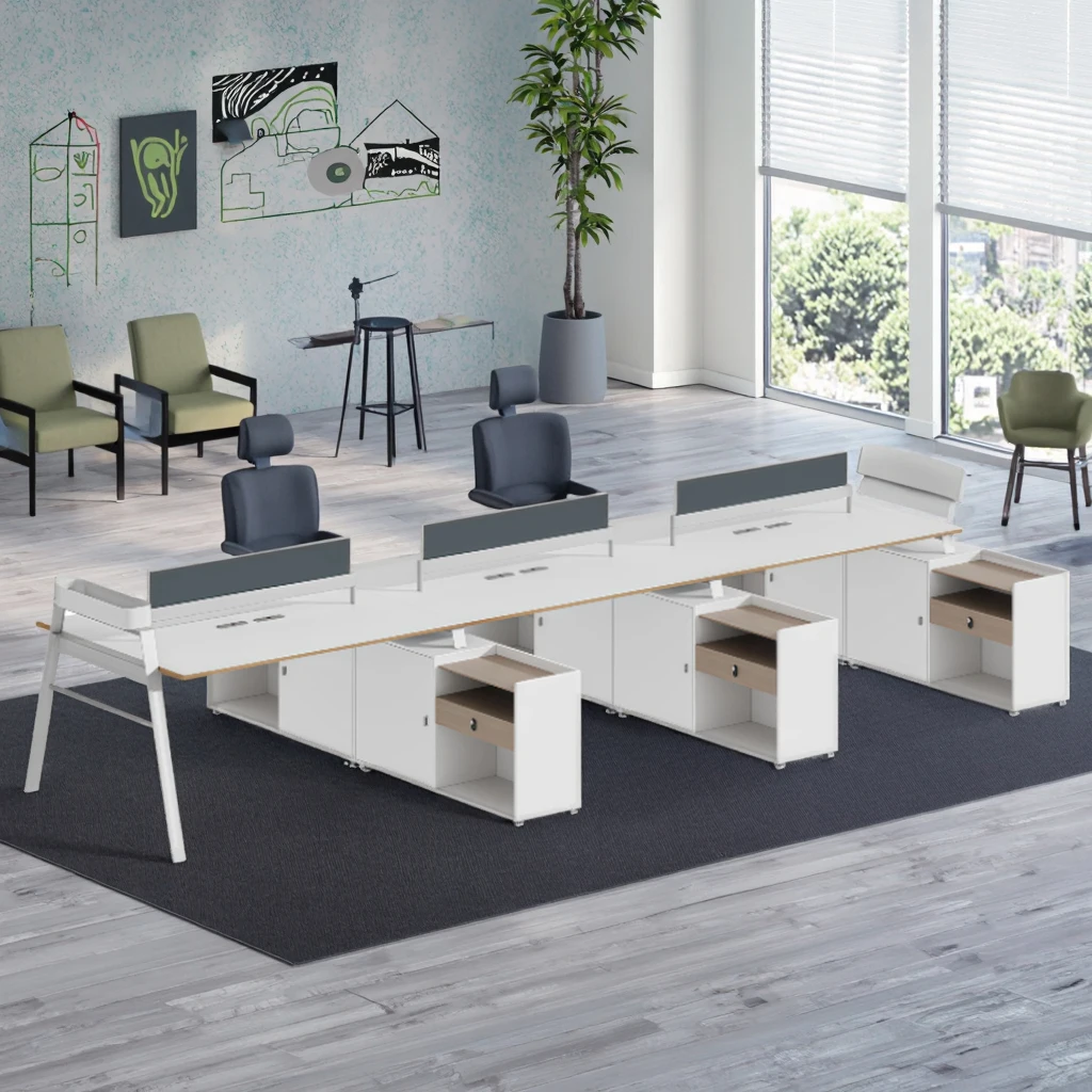 

Modern Simple Six-Card Dual Workstation Office Desk Staff Desk Combination PanelSix-Employee Desk for Office Building
