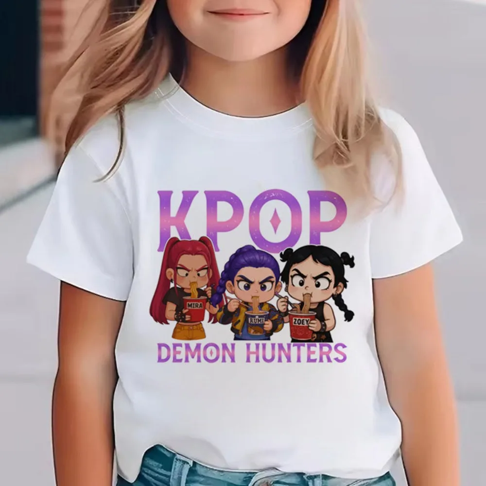 

Футболка KPop Demon Hunters для женщин и девочек, летняя, с коротким рукавом, в стиле аниме HUNTR/X, Rumi Mira Zoey, комплект для родителей и детей
