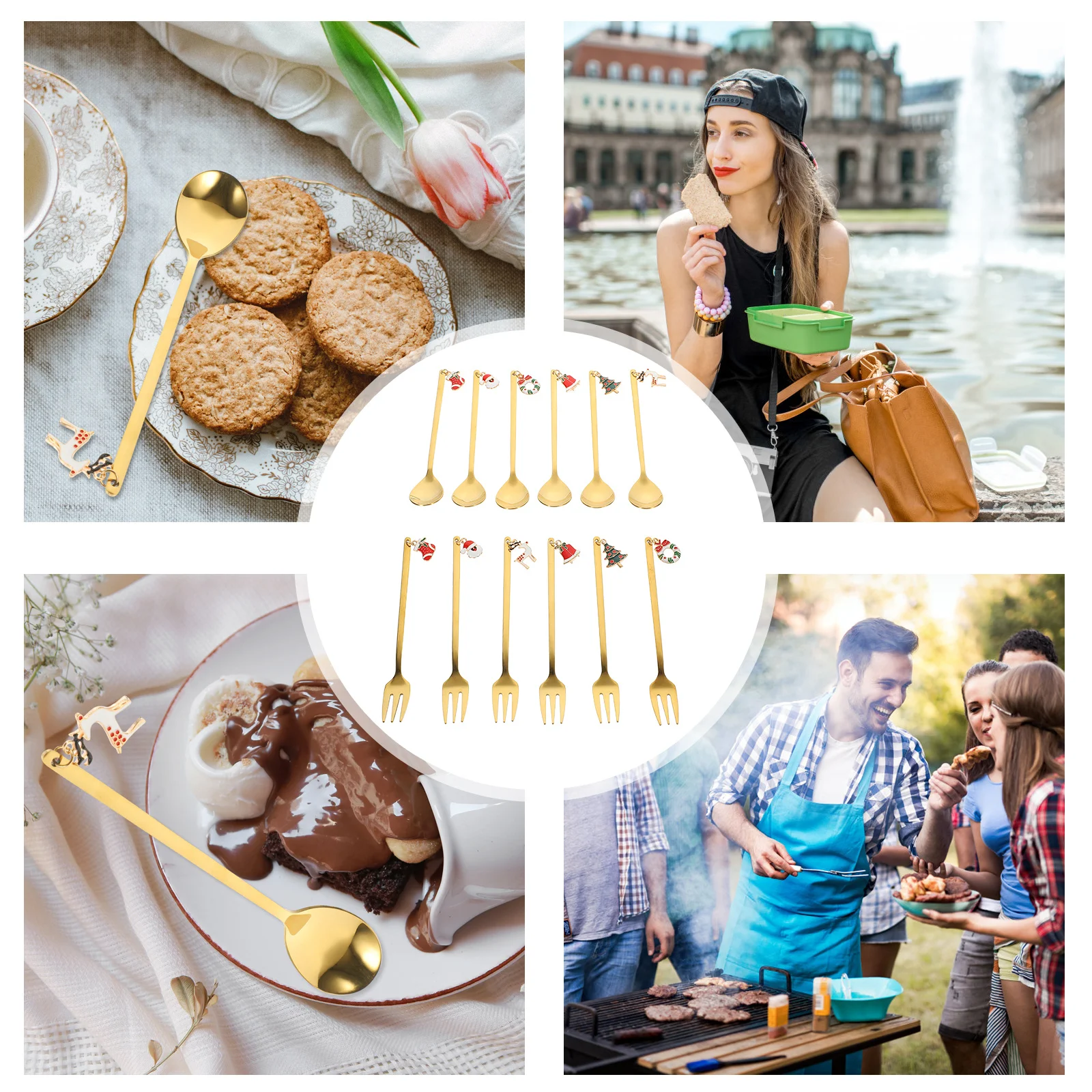 

1Set Stainless Steel Spoons Forks Set Christmas Theme Design Exquisite Tableware Decorative Multipurpose Eating Utensils