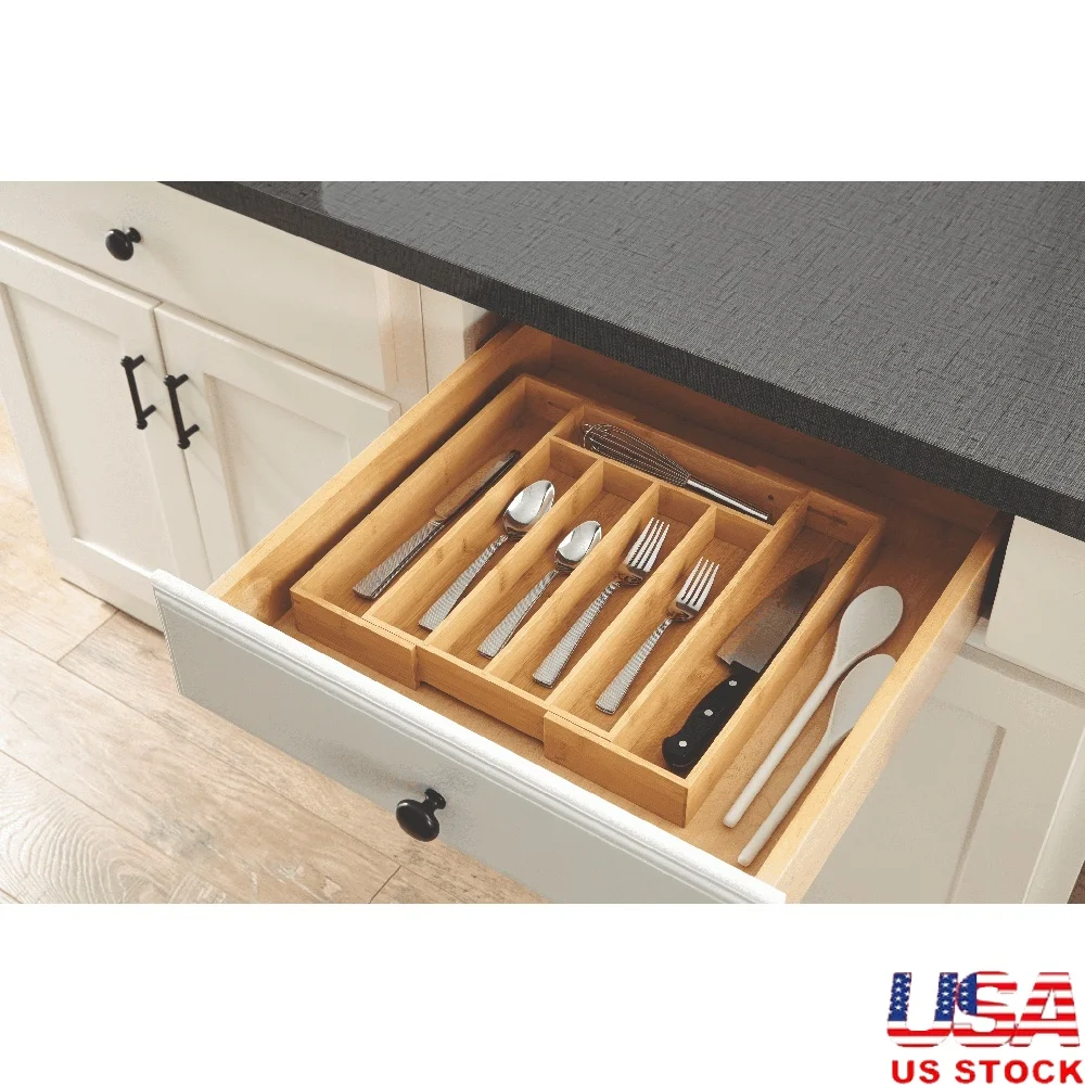 

Расширяемый органайзер для столового серебра из натурального бамбука, регулируемый поднос для столовых приборов, кухонный ящик для хранения, легко чистится, прочный, водостойкий