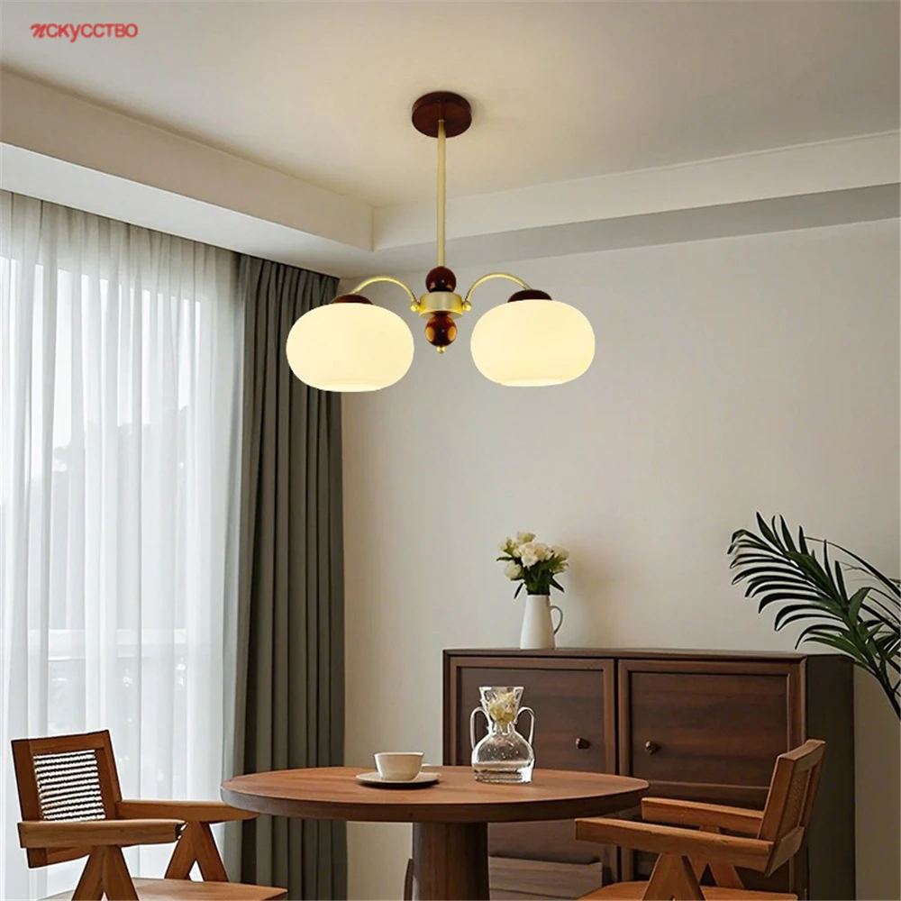 

Nordic Minimalism Double Headed Glass Led Chandeliers Living Room Restaurant Cafe Bar Hanging Lighting Fixtures Indoor Art Decor