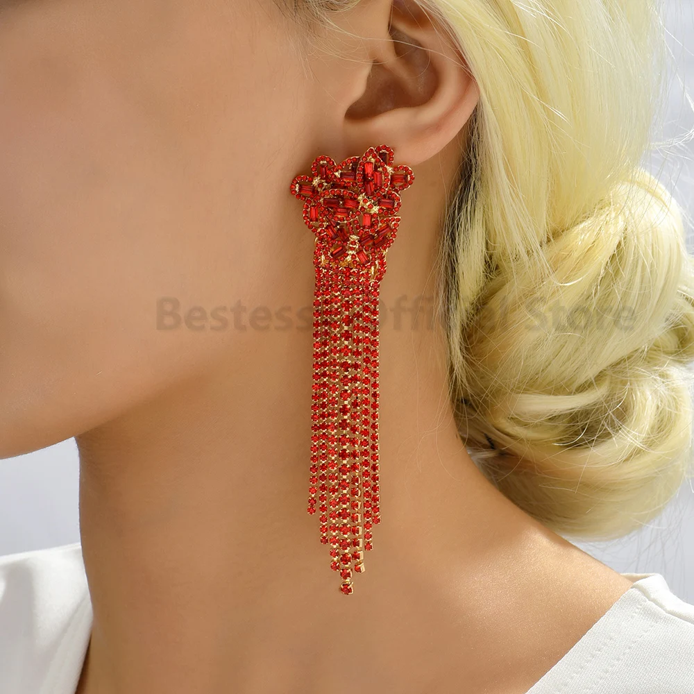 Boho Style Drop Hanging Long Tassel Crystal Chain Earrings Luxury Quality Designer Pendants Fashion Party Jewelry Gift For Women