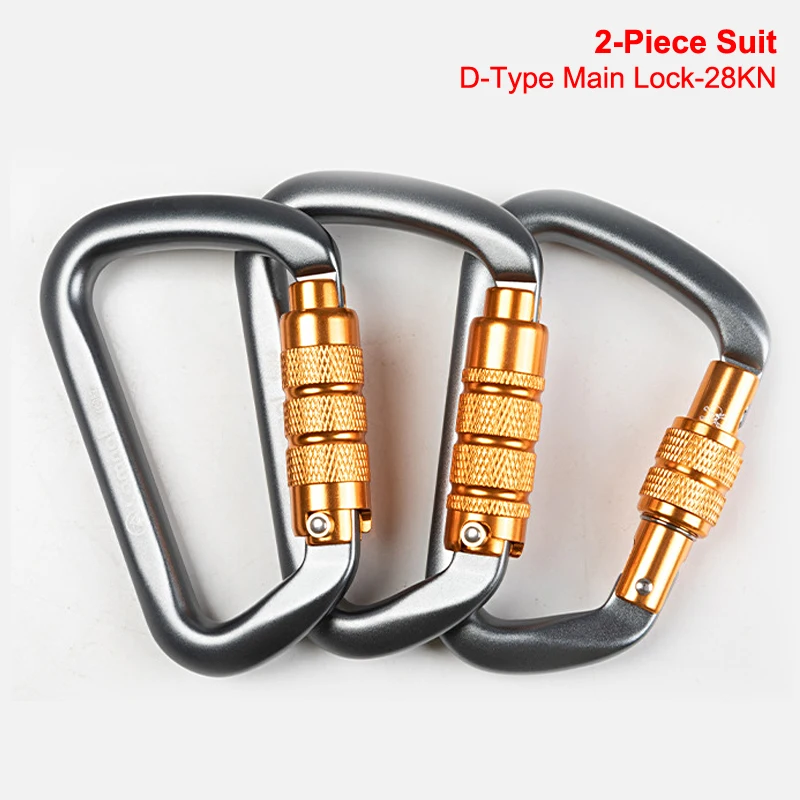 Conjunto de 2 Peças - Trava Automática Tipo D 28KN, Trava Principal de Segurança em Alumínio Aeronáutico 7075 para Escalada e Exploração de Cavernas, P82
