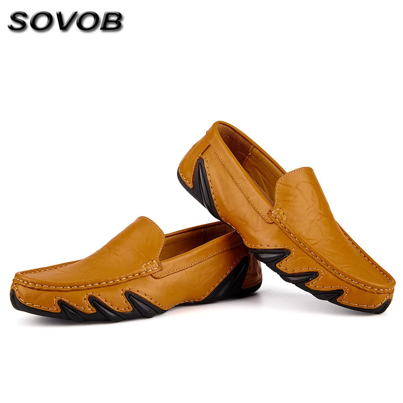 

New Brown Men's Loafer Shoes Large Size 38-47 Lightweight Comfort Leather Casual Shoes For Men Anti-Slip Flat Driving Shoes Male