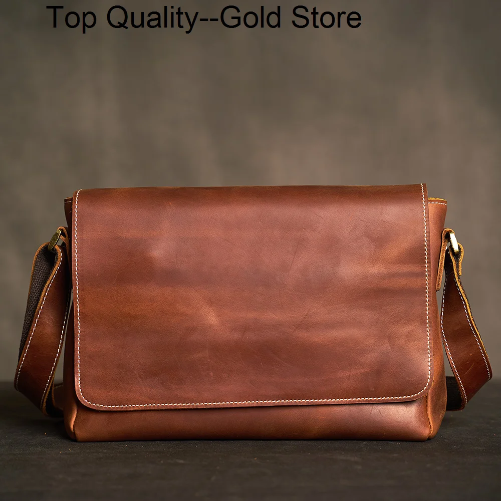 

Vintage Men Genuine Leather Shoulder Bag Crossbody Casual College Style Messenger 12.9 Inch Laptop s