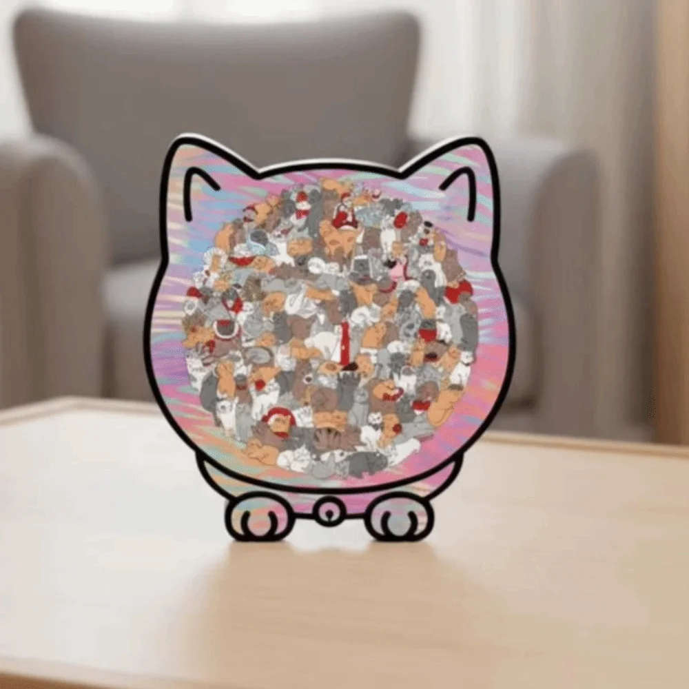 

Brain Burning Cat Puzzle Irregular Puzzle Animal Puzzle Cute Kitten Cat Shaped Wooden Puzzle DIY Assembly Colored