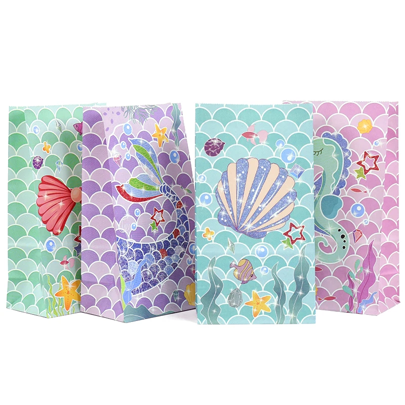 

12pcs mermaid tail paper bag ocean theme party candy bag donut Chocolate dessert packaging birthday party baby shower gifs bags