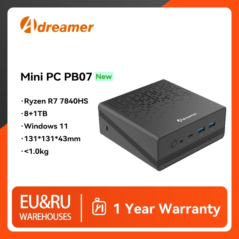 Adreamer Mini PC AMD R7-7840HS Mini Pc Gamer 16GB DDR5 1TB SSD PCIE4 Windows11 WiFi6 BT5.2 Dual HDMI Thunderbolt Gaming Computer