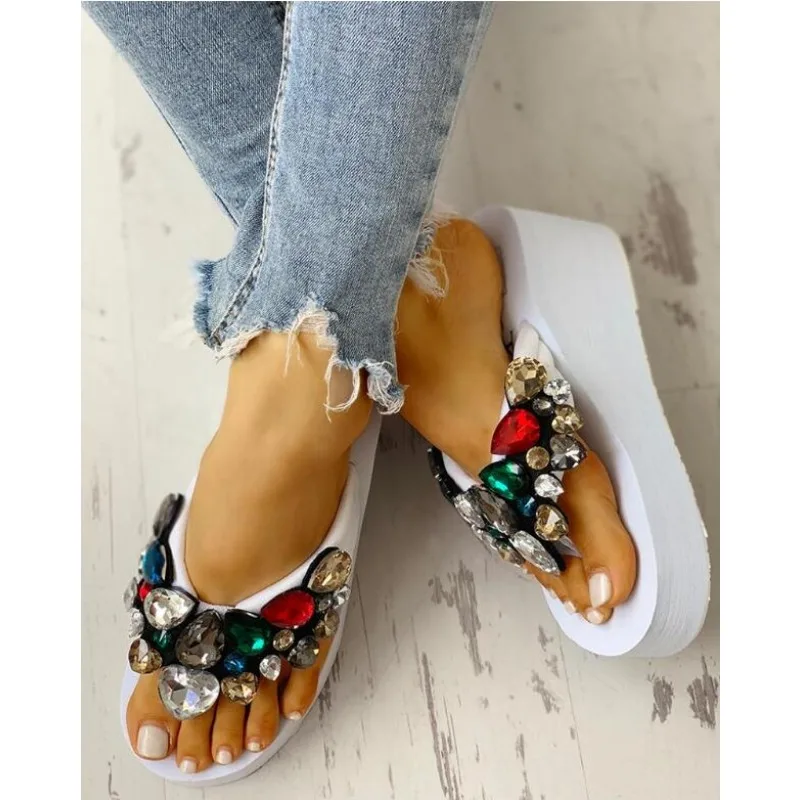 New Summer Platform Shoes Wedge Sandals Flip Flops Candy Colored Gem Sandals Casual Shoes High Heel Sandals