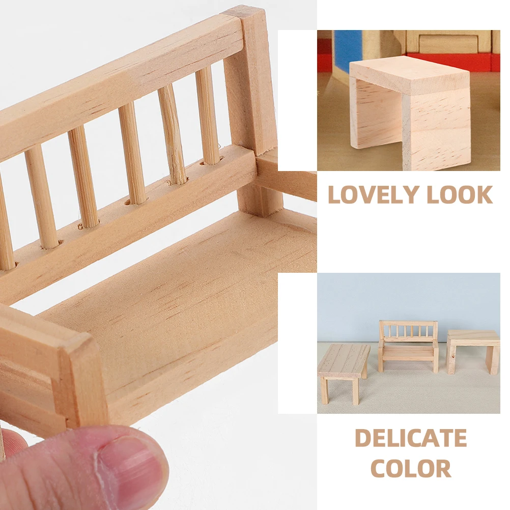 

Mini Table and Chairs Miniature House Furniture Tables Model Wooden Dollhouse End Décor Child