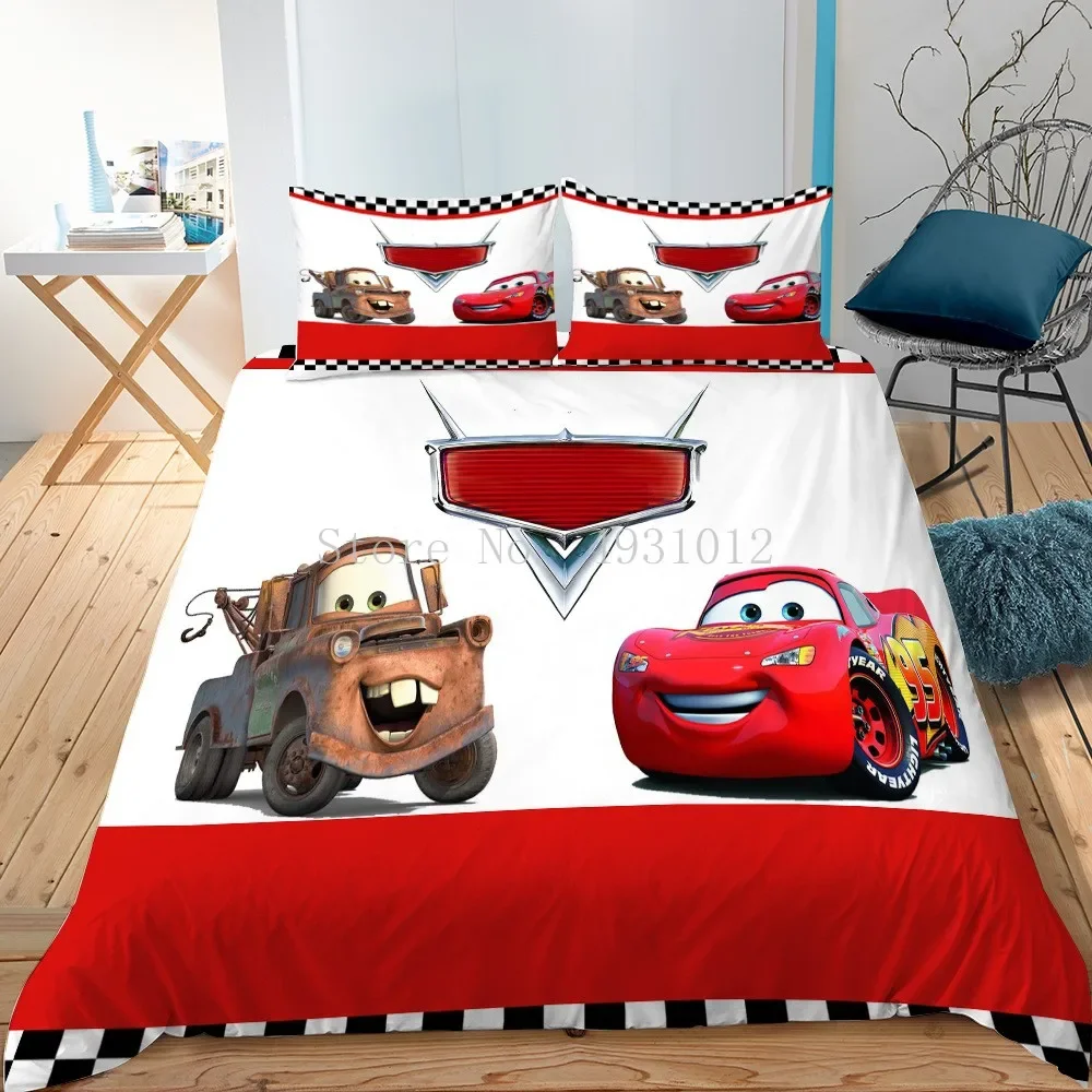 Cartoon Lightning Mc Queen Car Bedding Set Quilt Cover 3D Home Bedroom Decor for Children Kids Boy Girl Twin King Size