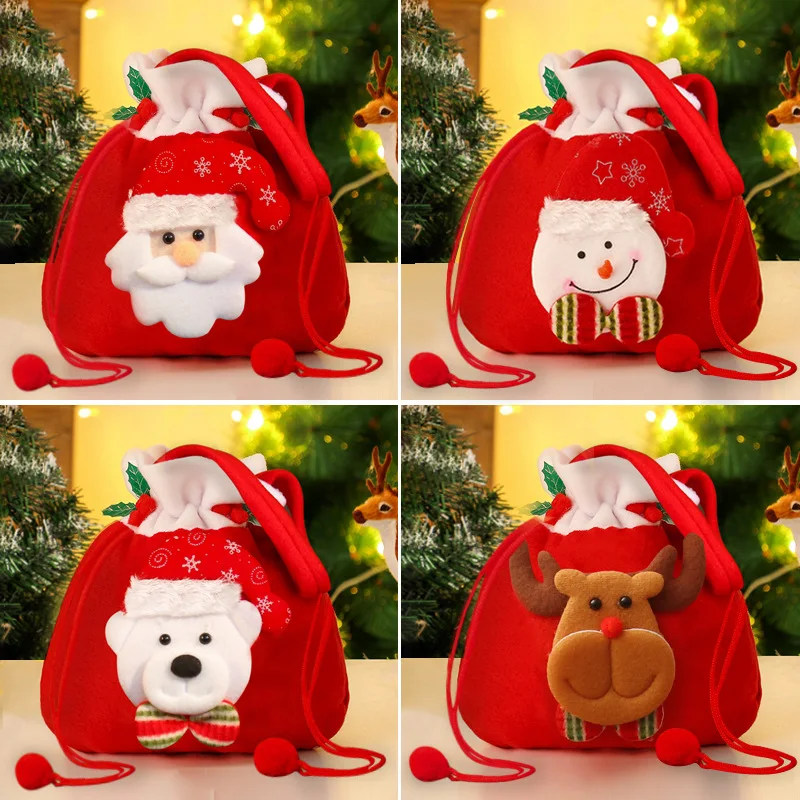 

New Christmas 2025 Children Apple Bag Plush Santa Snowman Elk Decorations Xmas Gifts Bags Kids Candy Pockets New Year 2026 Decor