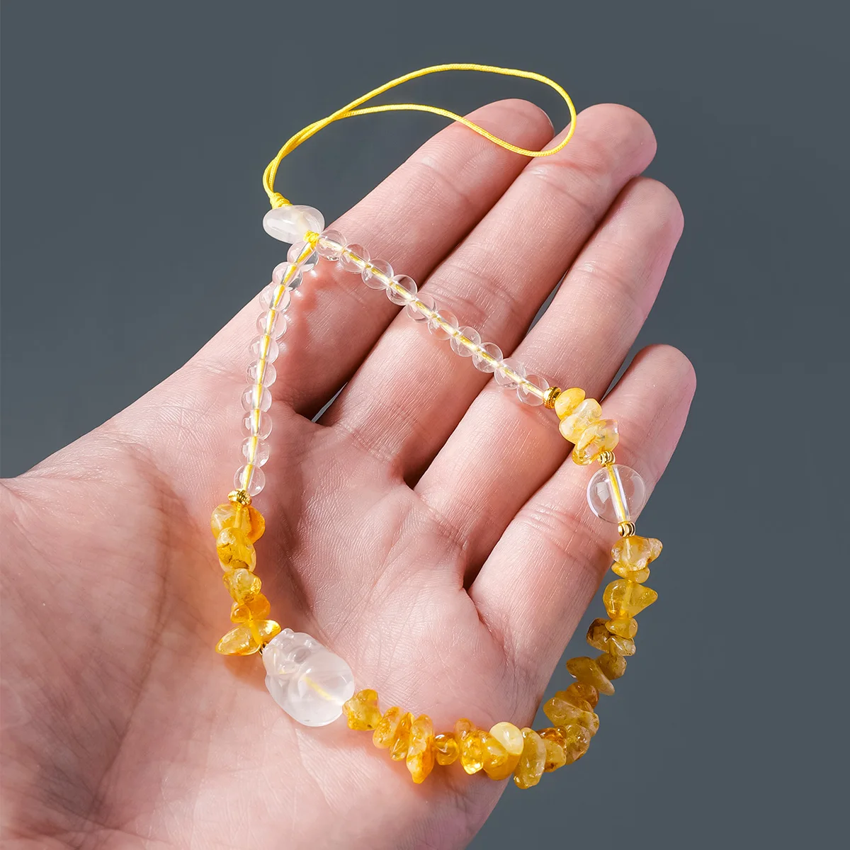 1PC Natural Crystal Crushed Stone Phone Lanyard, Citrine Wrist Strap Pendant, Anti-Loss Phone Chain Charm