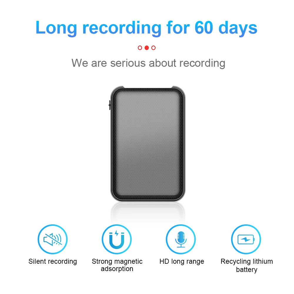 5000mAh 60Days 60Meter Mini Digtal Voice Recorder Hid den Mp3 Slient Sound Record Activated Professional Ditachphone+Magnet